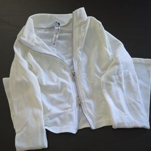Fashion Nova Cream Crop Zip-Up Jacket Size S/M